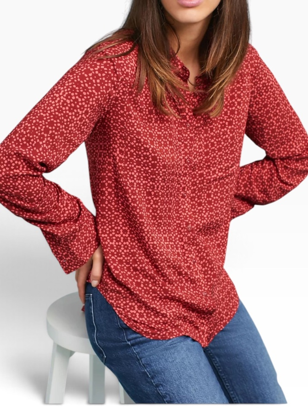 Anthropologie Holding Horses Red/Pink Geometric Print Button Down Shirt 8